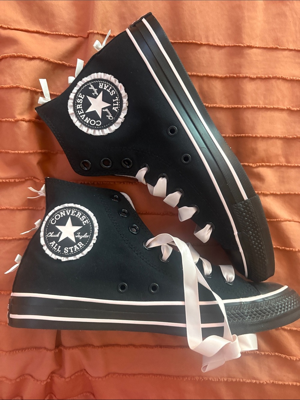 Converse Women Black High Top Sneakers with Light Pink Accents